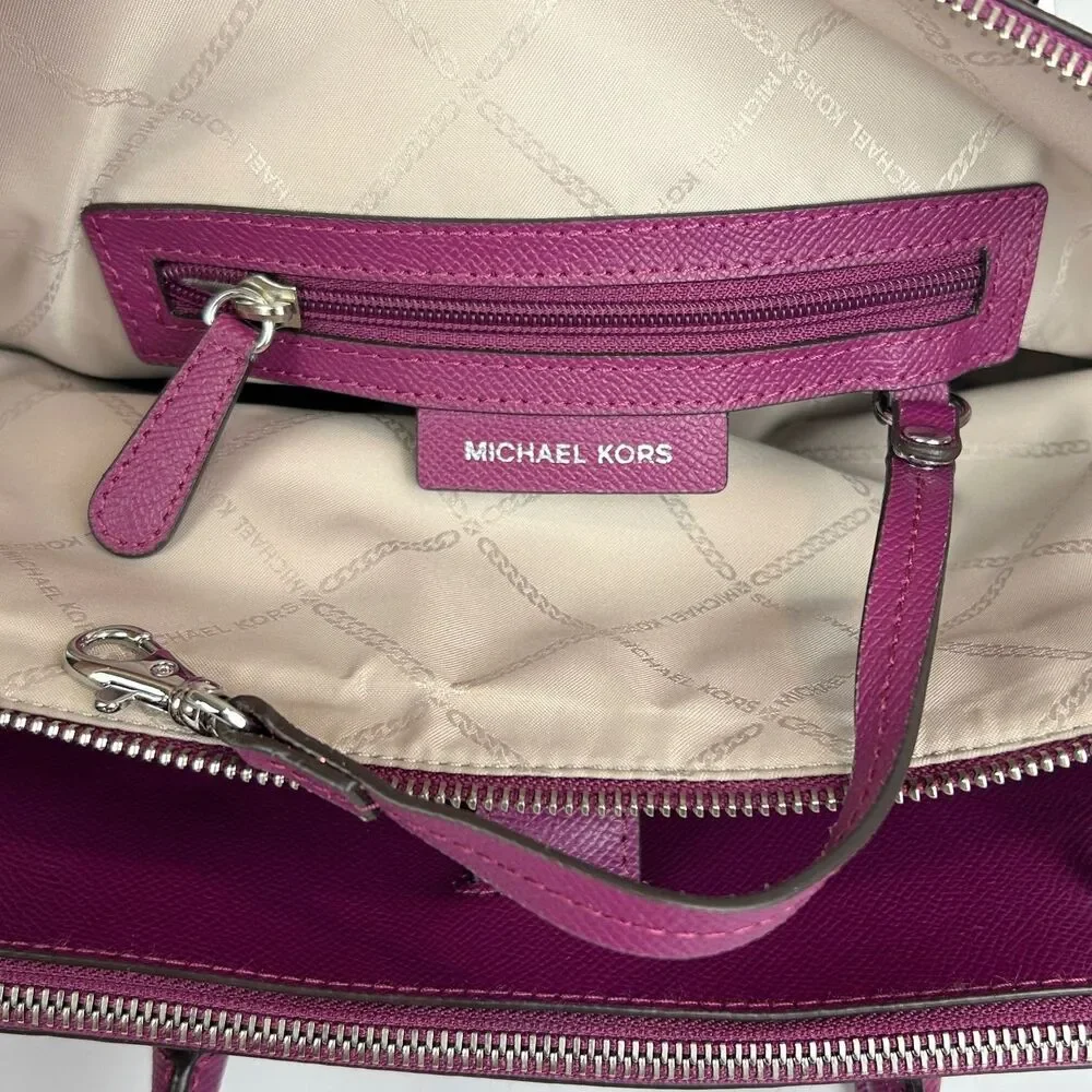 Michael Kors Houston Double Zip Crossgrain Leather Satchel Crossbody Bag Garnet
